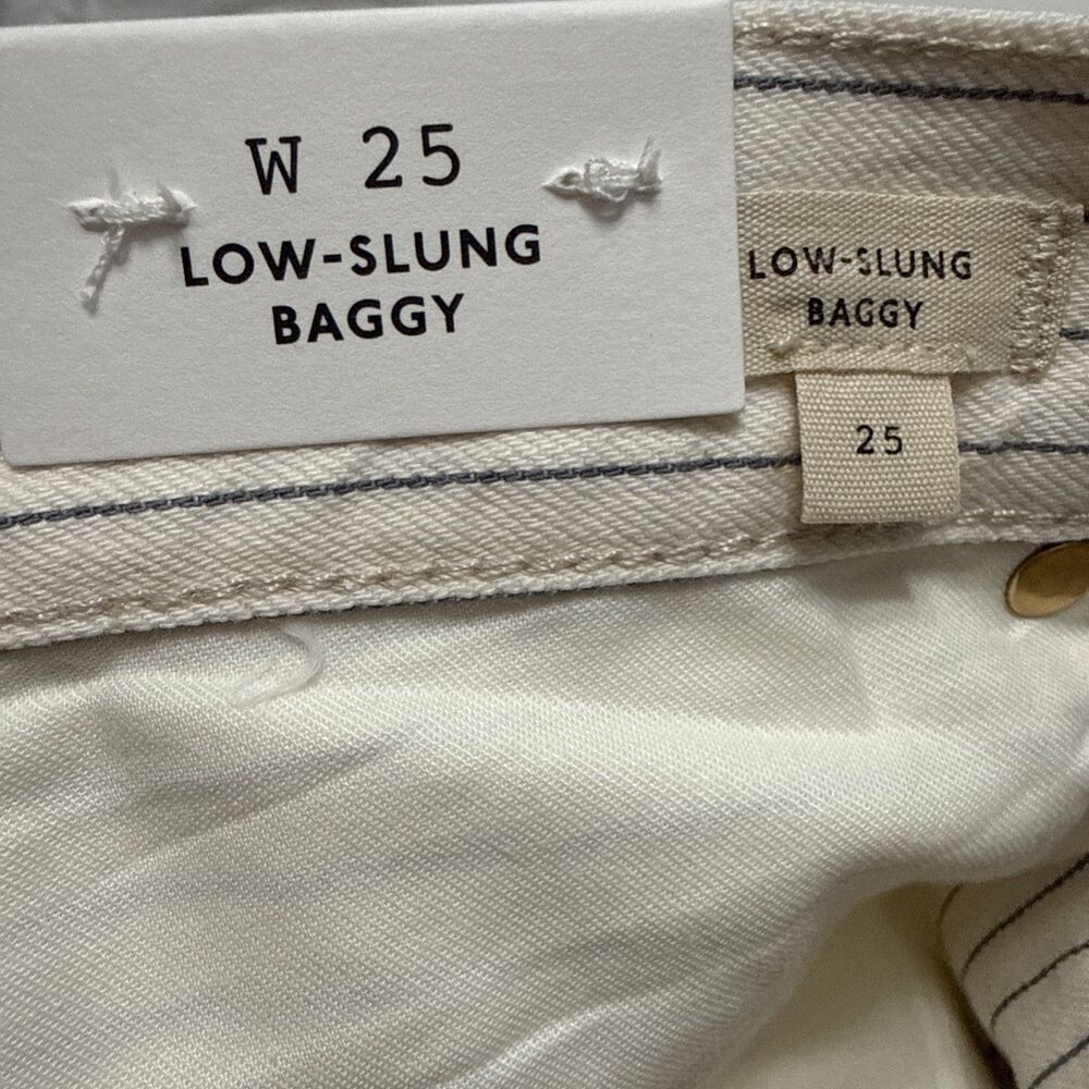 Madewell 25 Cream Railroad Striped Low Slung Baggy 100% Cotton Jeans NWT - Picture 7 of 13